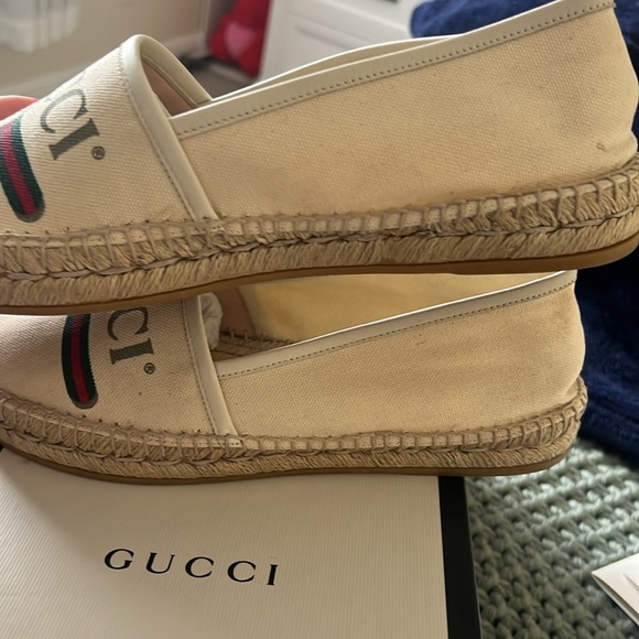 GUCCI Women's GG Logo EU 39 Web cream color Canvas Espadrilles Flats - Picture 14 of 16